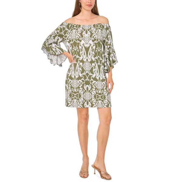 Womens MSK 3/4 Bell Sleeve Off The Shoulder Ikat Shift Dress