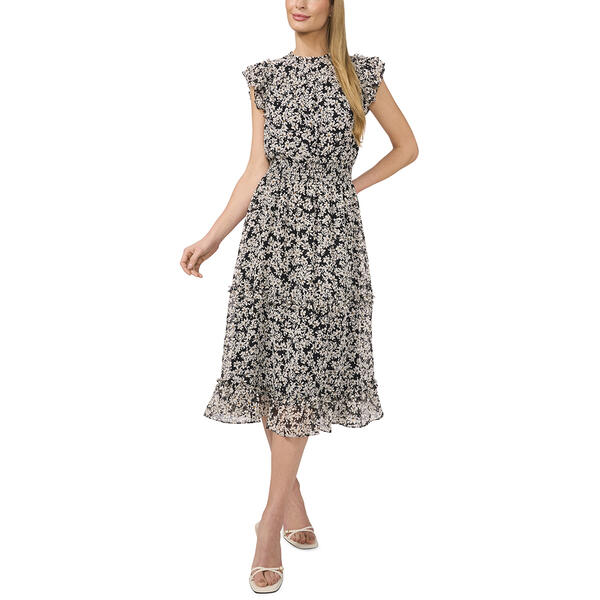 Womens CeCe Flutter Sleeve Print Chiffon Midi Dress - image 