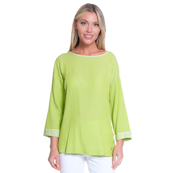 Womens Ali Miles Elbow Sleeve Textured Front Patch Pocket Top - image 