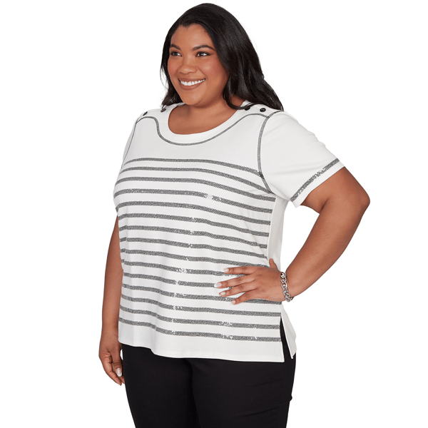 Plus Size Alfred Dunner Crowd Pleaser Sequin Stripe Blouse