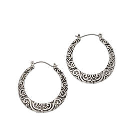 Ruby Rd. Silver-Tone Click It Etched Hoop Earrings