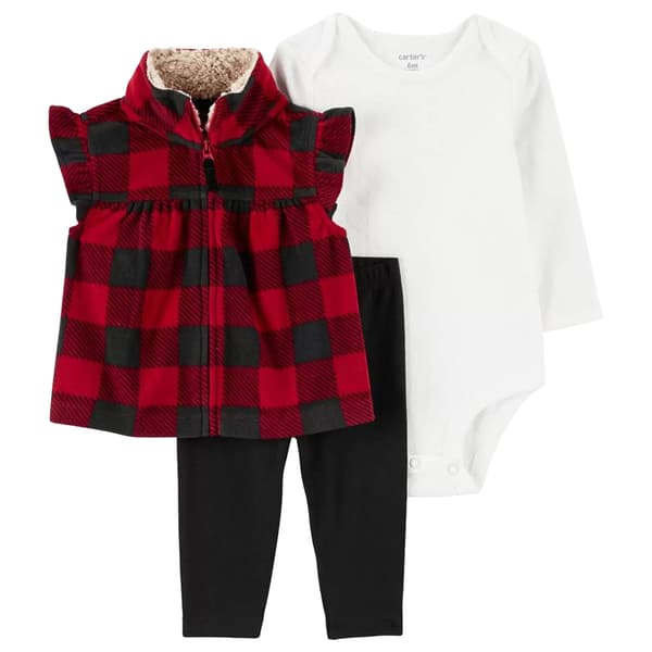 Baby Girl &#40;3-24M&#41; Carters&#40;R&#41; 3pc. Plaid Fleece Vest Set - image 