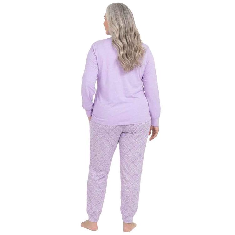 Plus Size White Orchid Solid V-Neck Top/Tile Pants Pajama Set