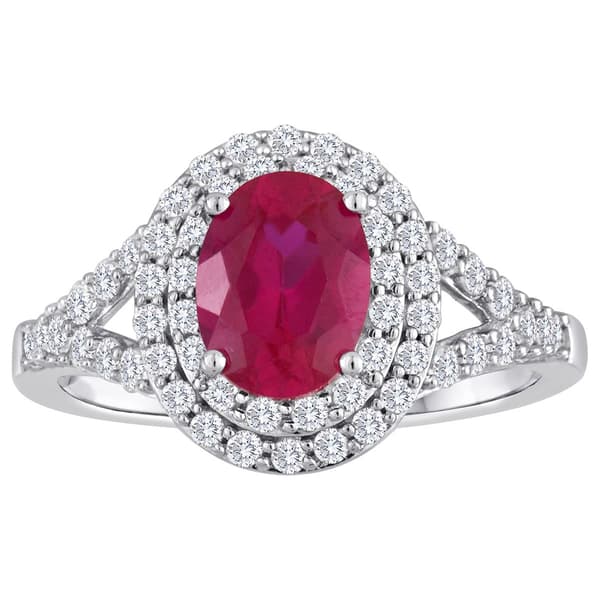 Gemstone Classics(tm) Sterling Silver Ruby Halo Ring