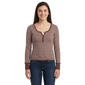Juniors Pink Rose Long Sleeve Striped Button Up Henley Top - image 1