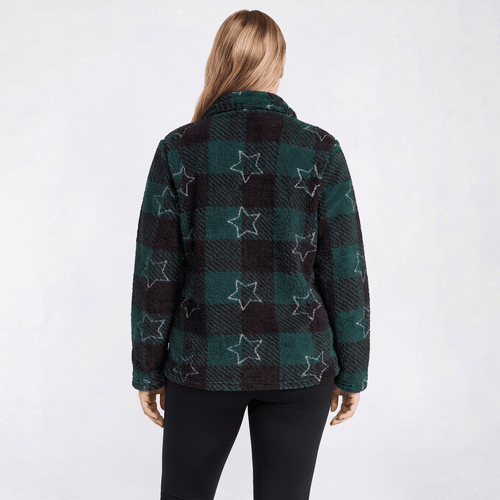 Plus Size Hasting & Smith Quarter Zip Star Buffalo Check Sweater
