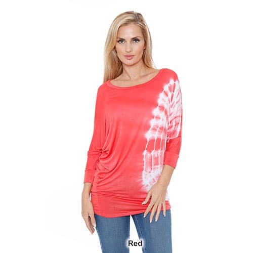 Womens White Mark Banded Dolman Side Tie Dye Top