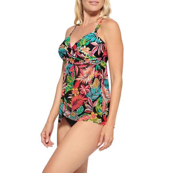 Womens Christina Blue Floral Flyaway D Cup Tankini Swim Top