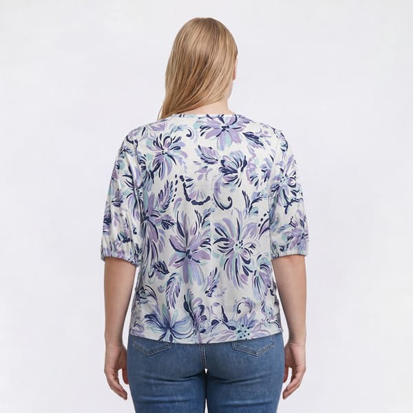 Plus Size Emily Daniels Elbow Sleeve Floral Tie Front Blouse