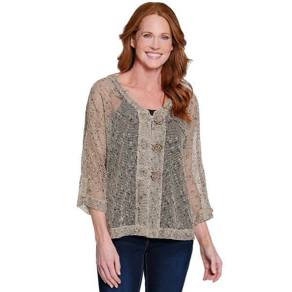 Womens Ali Miles 3/4 Sleeve Mesh Button Jacket - image 
