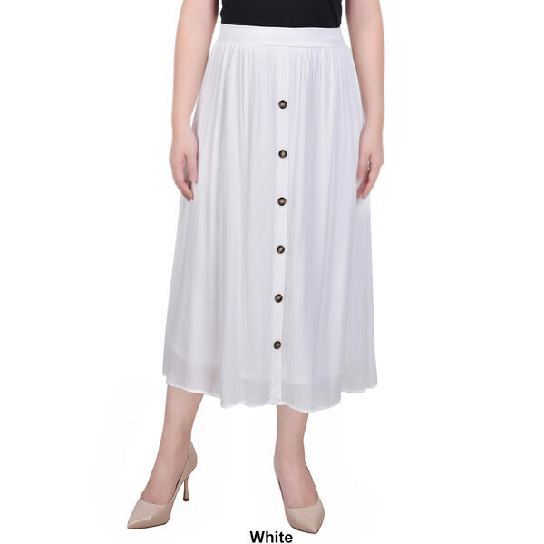 Petite NY Collection Pull On Button Front Woven Gauze Skirt
