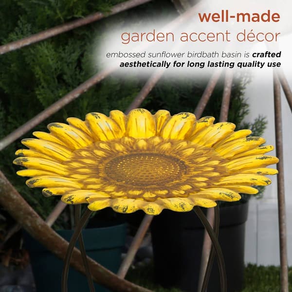 Alpine Embossed Metal Sunflower Birdbath