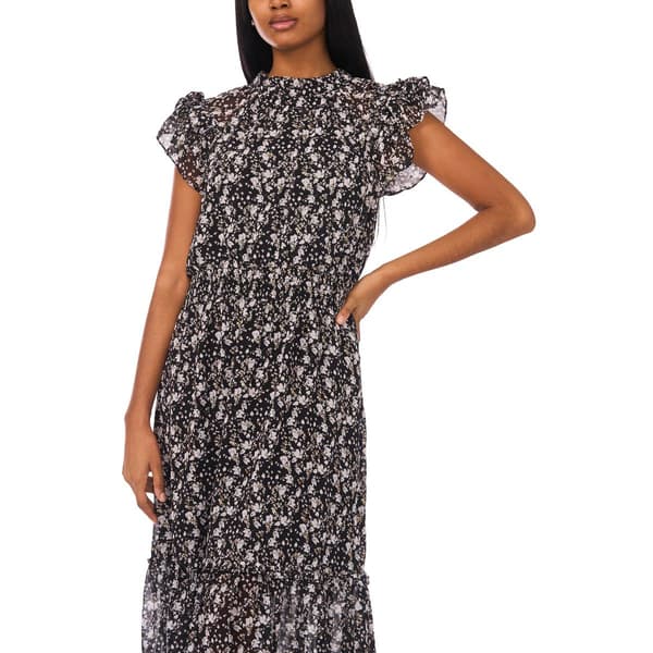 Womens MSK Flutter Sleeve Floral Chiffon Tier Midi Dress