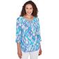 Womens Ruby Rd. Bali Blue Knit Split Neck Ikat Polynesian Top - image 1