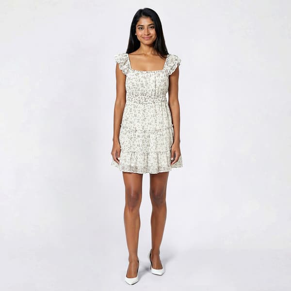 Juniors No Comment Mini Rose Ruffle Tiered A-Line Dress - image 