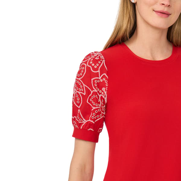 Womens Cece Short Eyelet Puff Sleeve Solid Blouse