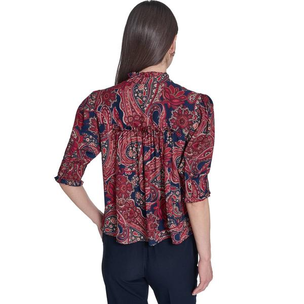 Womens Tommy Hilfiger Elbow Puff Sleeve Paisley Blouse