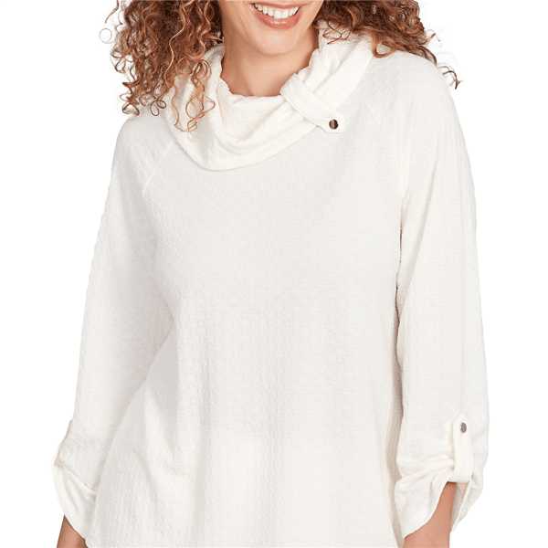 Womens Ruby Rd. Nouveau Chic Cowl Neck Roll Tab Sleeve Blouse