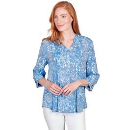 Womens Ruby Rd. Blue Horizon Silky Floral Button Front