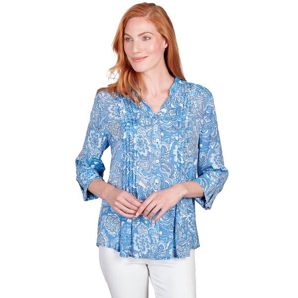 Womens Ruby Rd. Blue Horizon Silky Floral Button Front - image 