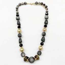 Ashley Cooper(tm) Black Tonal Mixed Bead Necklace w/ Gold Accents