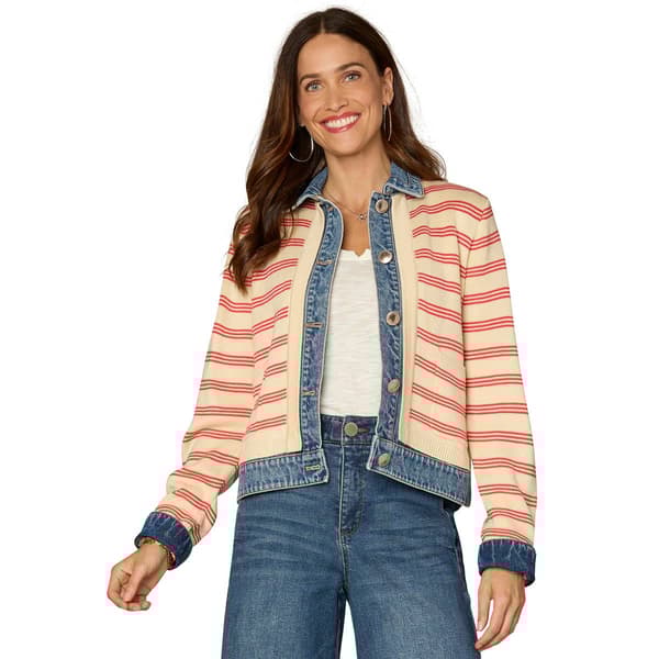 Womens Democracy Button Down Mix Media Sweater Denim Jacket - image 