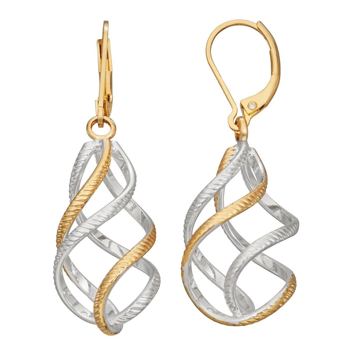 Napier Two-Tone Twisted Linear Leverback Earrings
