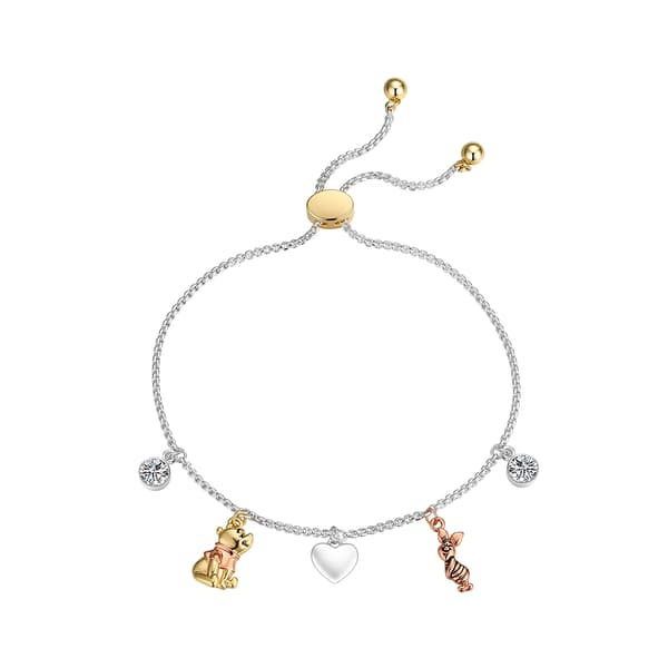 Shine Disney CZ Winnie the Pooh Motif Charm Bolo Bracelet - image 