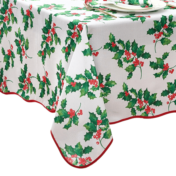 Threadmade Vintage Holly Scallop Border Tablecloth