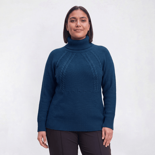 Plus Size Napa Valley Long Sleeve Cable Yoke Turtleneck Sweater