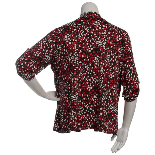 Plus Size Notations 3/4 Sleeve Chicklet 2Fer Cardigan Blouse