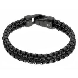 Mens Lynx Stainless Steel Double Row Black Ion-Plated Bracelet