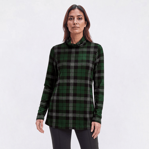 Womens Inner Circle Holiday Plaid Turtleneck Tee - image 