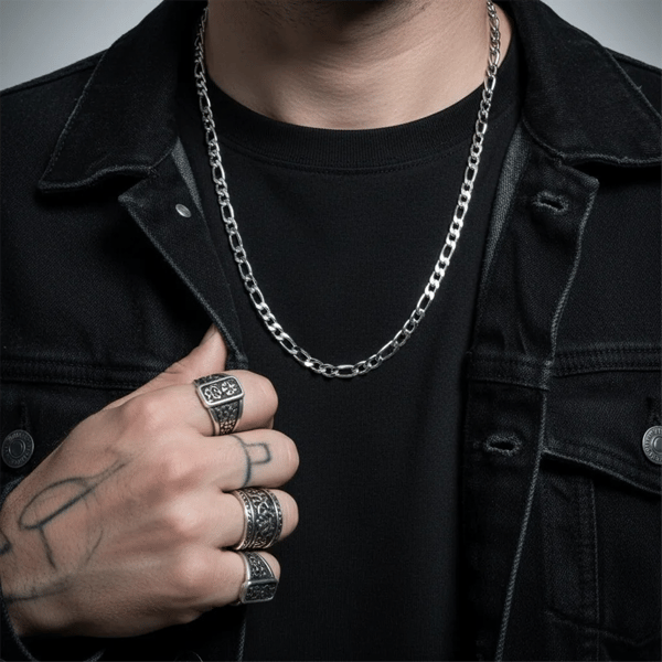 Mens Iron Saints 6mm Figaro Link Silver-Tone Necklace