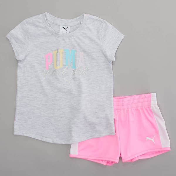 Girls &#40;4-6x&#41; Puma&#40;R&#41; Sports Club Marled Tee & Tricot Shorts Set - image 