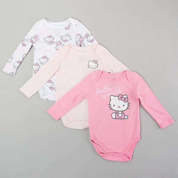 Baby Girl &#40;NB-9M&#41; Hello Kitty&#40;R&#41; 3pk. Hello World Bodysuits - image 