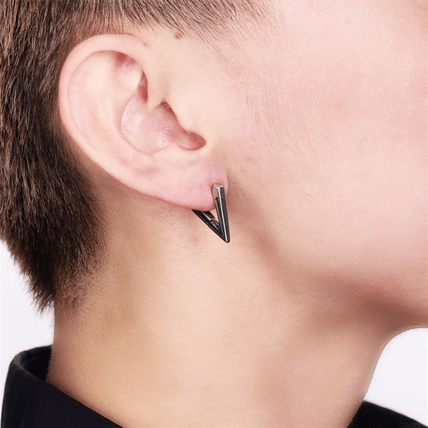 Mens Lynx Stainless Steel Triangle Earrings