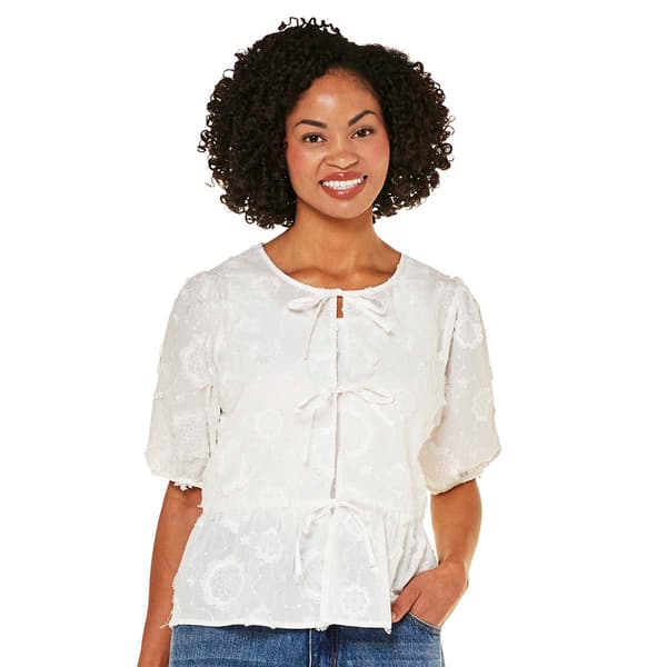 Plus Size Architect(R) Puff Sleeve Babydoll Tie Front Blouse - image 