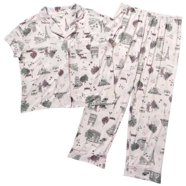 Womens Laura Ashley&#40;R&#41; Paris Short Sleeve Notch Collar Pajama Set - image 