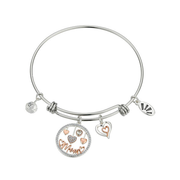 Shine Two-Tone Mom Hearts Crystal Bangle Bracelet - image 