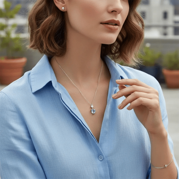 Saffron 1ctw. Heart Cut Aqua Moissanite Diamond Pendant Necklace
