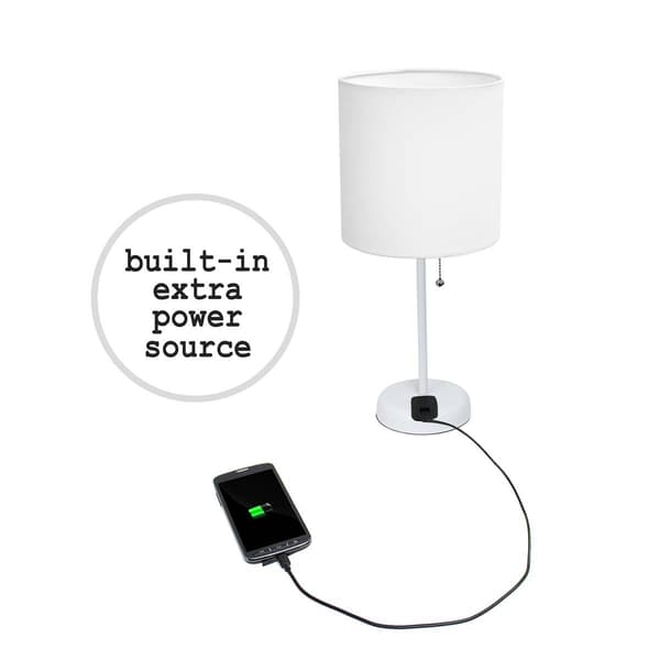 LimeLights White Stick Lamp wCharging Outlet/White Shade-Set of 2