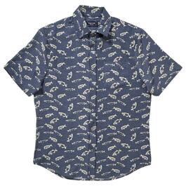 Mens Visitor Fish Stretch Button Down Shirt - Navy