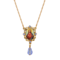 Symbols of Faith Gold Tone Oval Jesus Pendant Blue Bead Necklace - image 1
