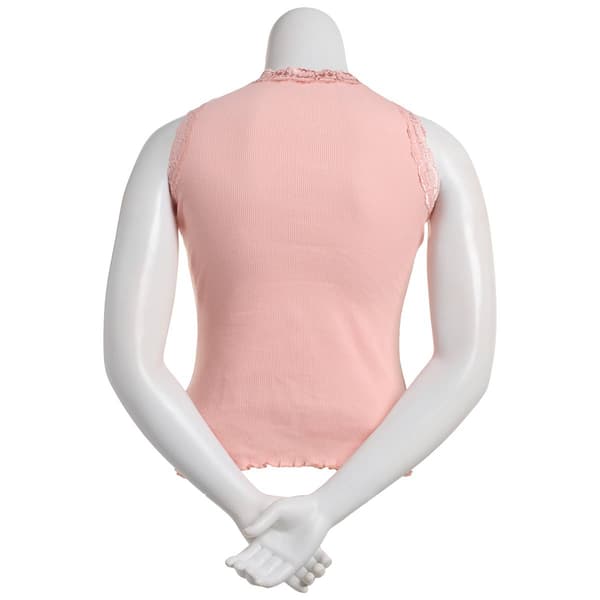 Womens French Laundry Lace Trim Solid Ribbed Tank Top