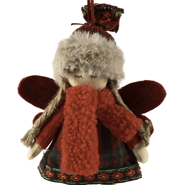 Northlight Plaid Angel Girl with Jute Pigtails Christmas Ornament