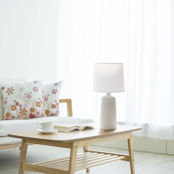 Simple Designs Textured Linear Ceramic Table Lamp w/Fabric Shade