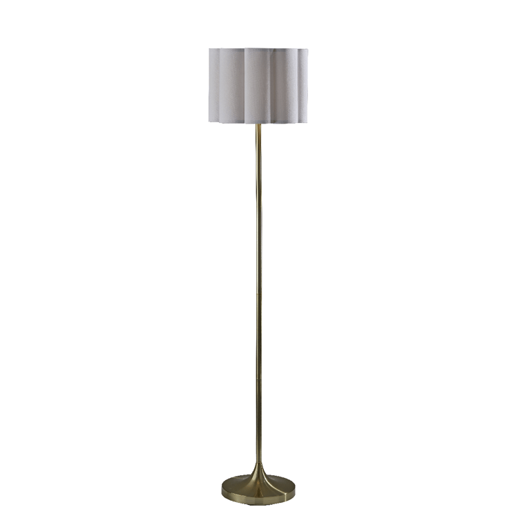Adesso Elodie Floor Lamp with White Scalloped Fabric Shade