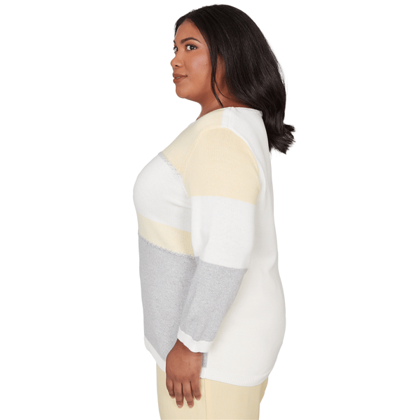 Plus Size Alfred Dunner Al Fresco Color Block 3/4 Sleeve Sweater