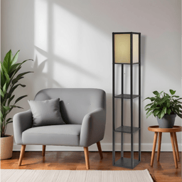 HomeRoots 63in. Black & White Solid Wood Column Floor Lamp